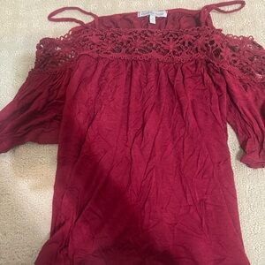 Charlotte Russe Burgundy Lace Cold Shoulder Blouse